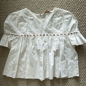 Zara TRF White Blouse Bejeweled Cropped Top